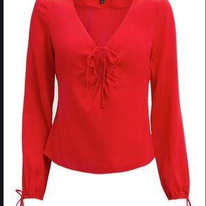 Red Mikaela Crepe Keyhole Front Top